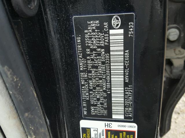 4T1BB46K08U053395 - 2008 TOYOTA CAMRY HYBR BLACK photo 10