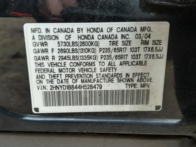 2HNYD18844H528479 - 2004 ACURA MDX TOURIN BLACK photo 10