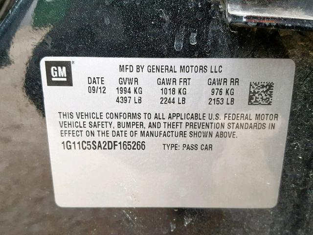 1G11C5SA2DF165266 - 2013 CHEVROLET MALIBU 1LT შავი ფოტო 10