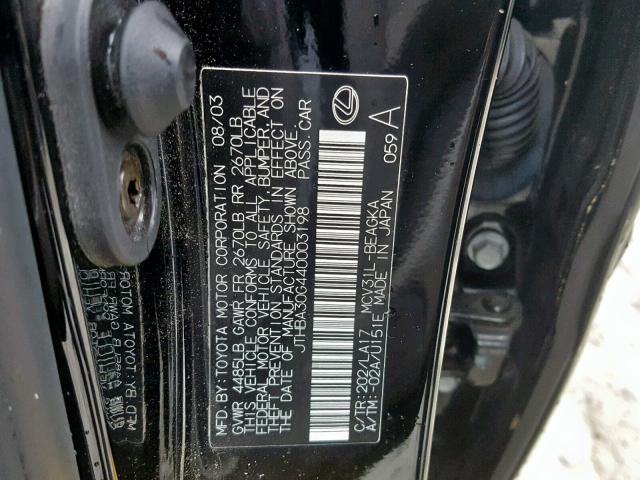 JTHBA30G440003198 - 2004 LEXUS ES 330 BLACK photo 10