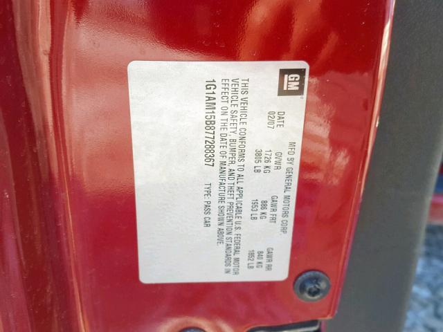 1G1AM15B877288367 - 2007 CHEVROLET COBALT SS RED photo 10