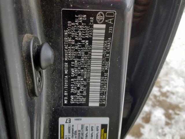 2T1BU40E99C179285 - 2009 TOYOTA COROLLA BA GRAY photo 10