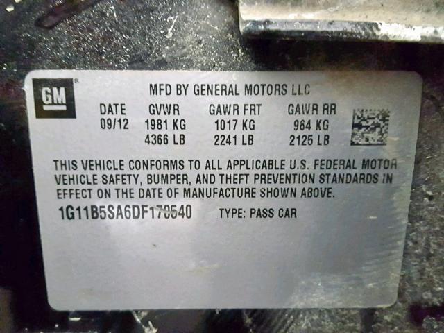 1G11B5SA6DF170540 - 2013 CHEVROLET MALIBU LS Graphit Foto 11