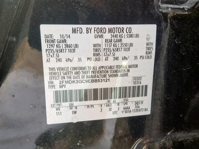 2FMDK3GC9EBB53121 - 2014 FORD EDGE SE BLACK photo 10