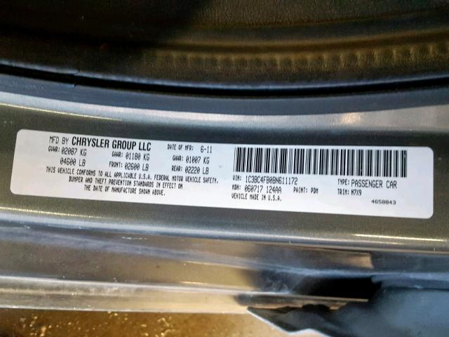 1C3BC4FB0BN611172 - 2011 CHRYSLER 200 LX GRAY photo 10