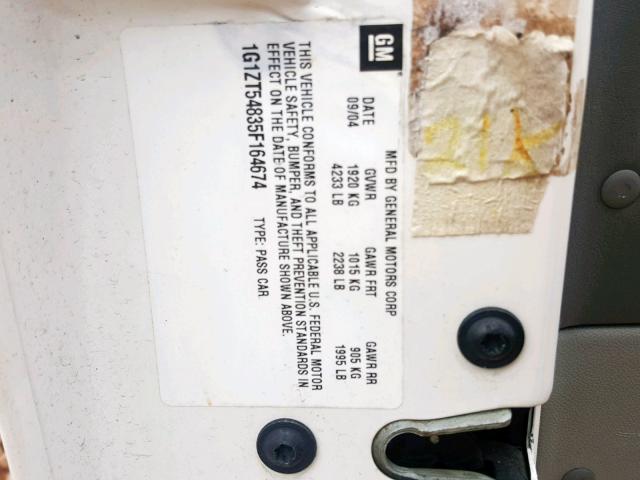 1G1ZT54835F164674 - 2005 CHEVROLET MALIBU LS WHITE photo 10