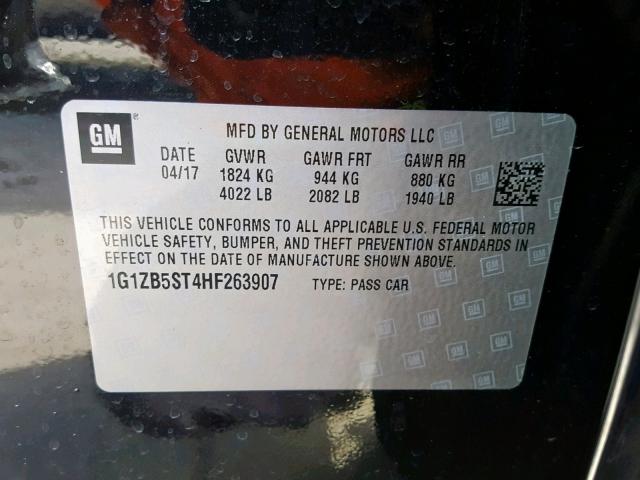 1G1ZB5ST4HF263907 - 2017 CHEVROLET MALIBU LS BLACK photo 10