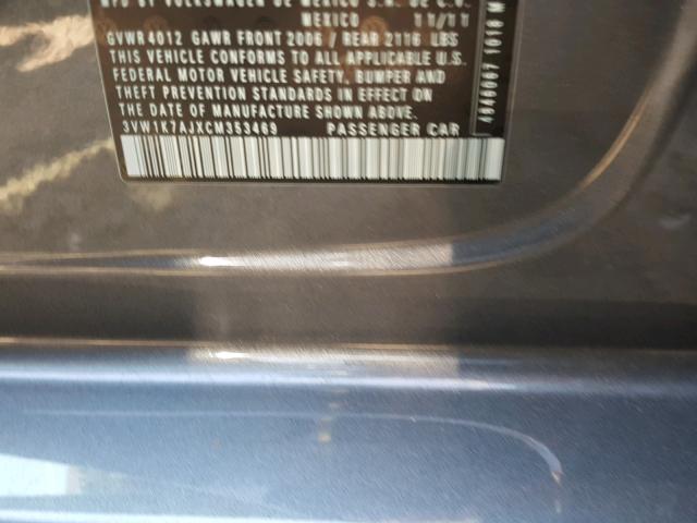 3VW1K7AJXCM353469 - 2012 VOLKSWAGEN JETTA BASE GRAY photo 10