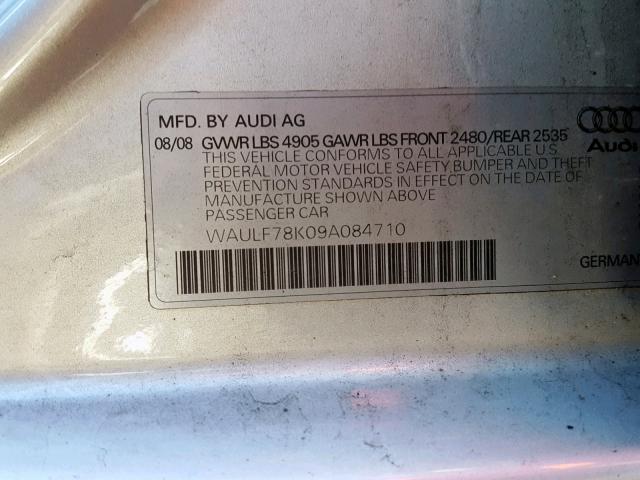 WAULF78K09A084710 - 2009 AUDI A4 2.0T QU SILVER photo 10