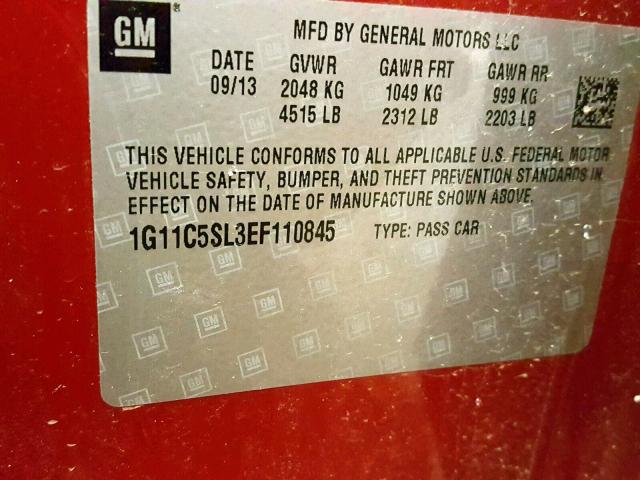 1G11C5SL3EF110845 - 2014 CHEVROLET MALIBU 1LT წითელი ფოტო 10