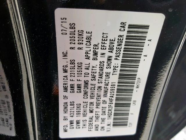 1HGCR2F84FA259591 - 2015 HONDA ACCORD EXL BLACK photo 10