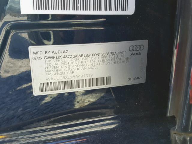 WAUDG68EX5A491319 - 2005 AUDI A4 3.2 QUA BLUE photo 10