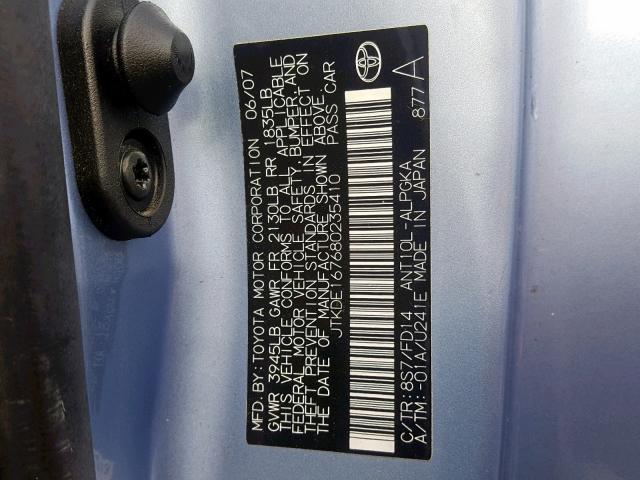 JTKDE167680235410 - 2008 TOYOTA SCION TC 蓝色 照片 10