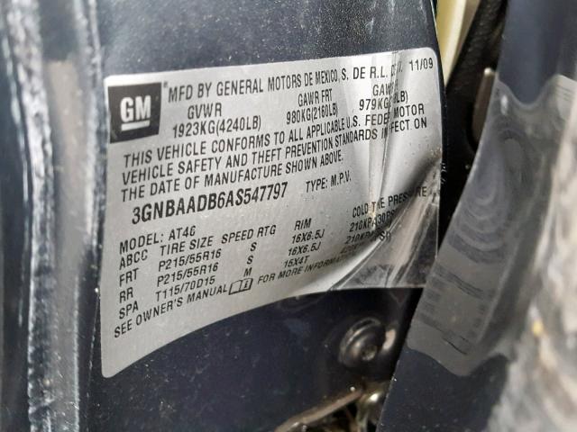 3GNBAADB6AS547797 - 2010 CHEVROLET HHR LS GRAY photo 10