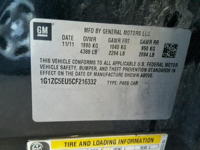 1G1ZC5EU5CF216332 - 2012 CHEVROLET MALIBU 1LT 黑色 照片 10