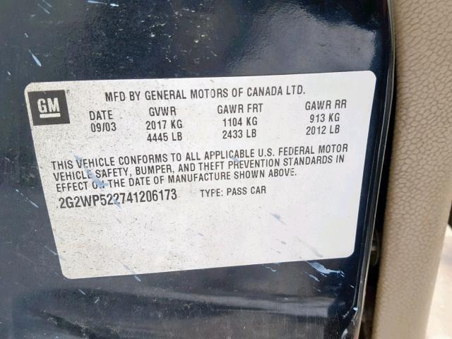 2G2WP522741206173 - 2004 PONTIAC GRAND PRIX BLACK photo 10