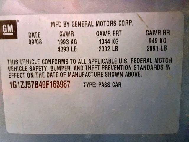 1G1ZJ57B49F163987 - 2009 CHEVROLET MALIBU 2LT BLUE photo 10