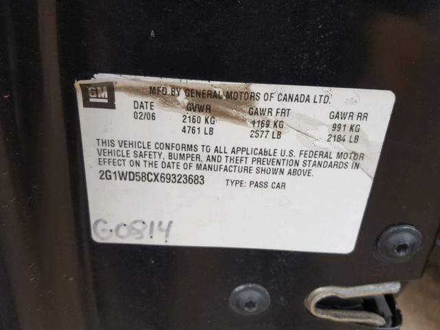 2G1WD58CX69323683 - 2006 CHEVROLET IMPALA SUP შავი ფოტო 10