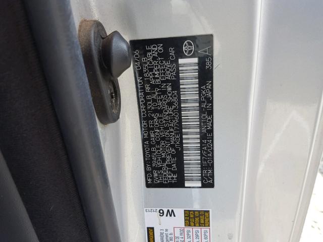 JTKDE177960136804 - 2006 TOYOTA SCION TC SILVER photo 10