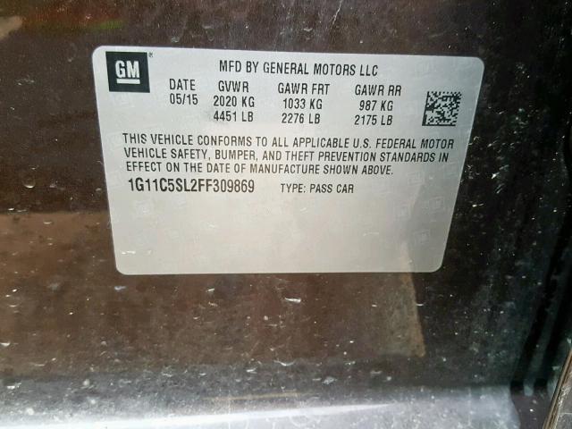 1G11C5SL2FF309869 - 2015 CHEVROLET MALIBU 1LT 棕色 照片 10