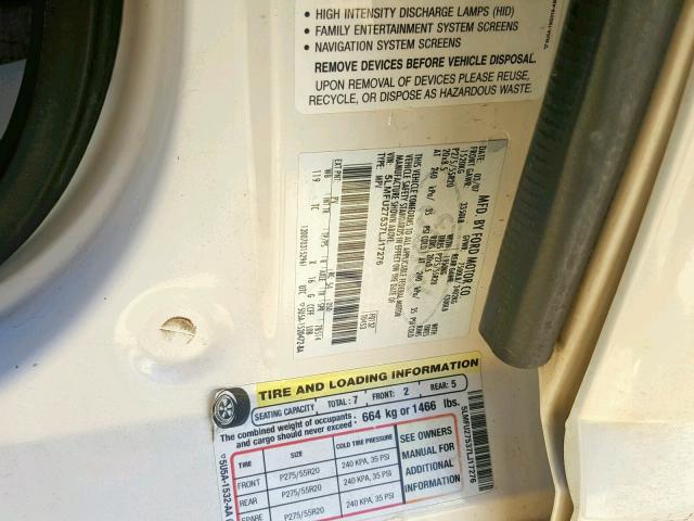 5LMFU27537LJ17276 - 2007 LINCOLN NAVIGATOR 白色 照片 10