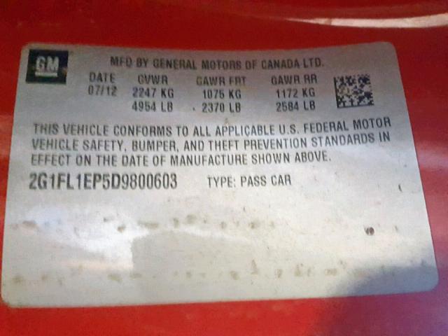 2G1FL1EP5D9800603 - 2013 CHEVROLET CAMARO ZL1 RED photo 10