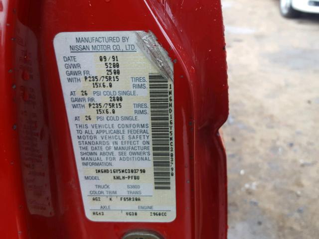 1N6HD16Y5NC303790 - 1992 NISSAN TRUCK KING RED photo 10