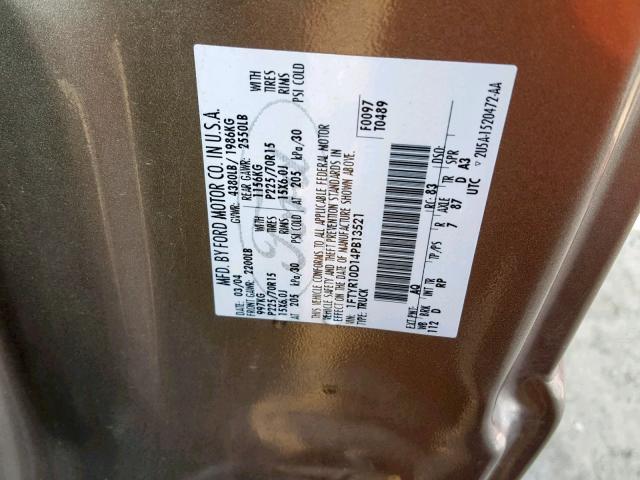 1FTYR10D14PB13521 - 2004 FORD RANGER BROWN photo 10