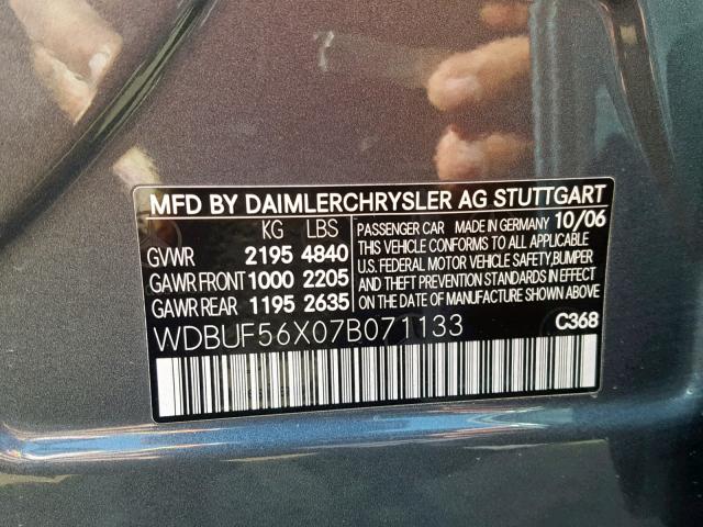 WDBUF56X07B071133 - 2007 MERCEDES-BENZ E 350 GRAY photo 10