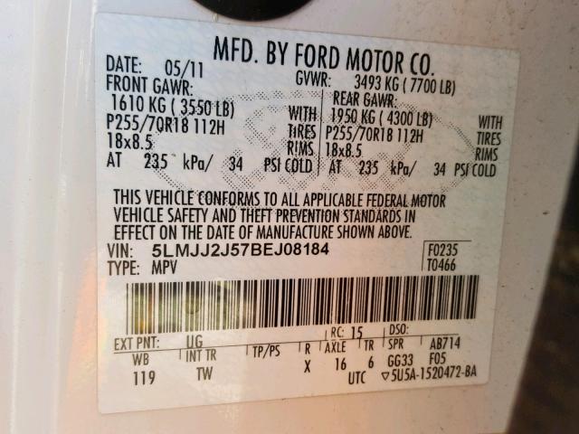 5LMJJ2J57BEJ08184 - 2011 LINCOLN NAVIGATOR WHITE photo 10