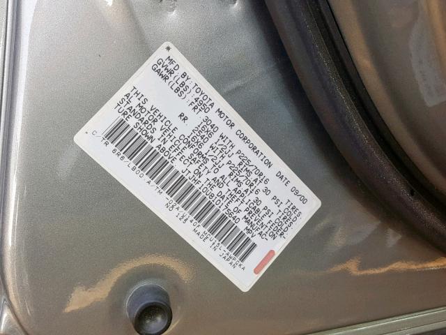 JTJHF10U810175640 - 2001 LEXUS RX 300 GRAY photo 10