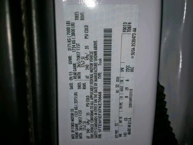 1FTEW1EFXFKE70668 - 2015 FORD F150 SUPER WHITE photo 10