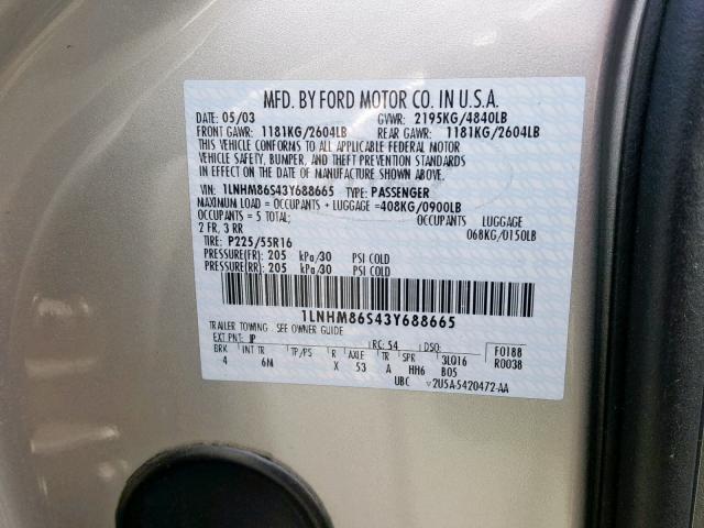 1LNHM86S43Y688665 - 2003 LINCOLN LS SILVER photo 10