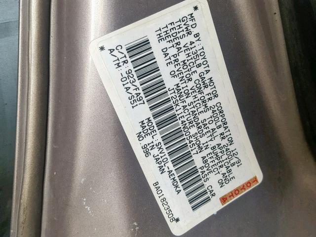 JT2SK11E4N0054517 - 1992 TOYOTA CAMRY DLX 奶油色 照片 10