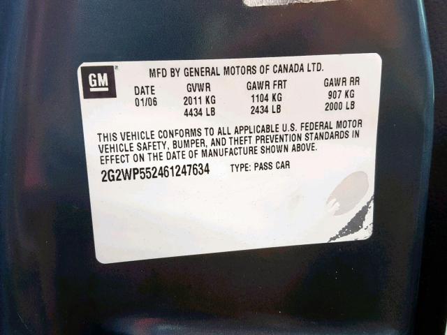 2G2WP552461247634 - 2006 PONTIAC GRAND PRIX BLUE photo 10