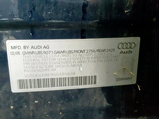 WAUGL68E95A495838 - 2005 AUDI NEW S4 QUA BLUE photo 10