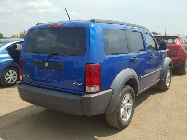 1D8GU28K27W687236 - 2007 DODGE NITRO SXT BLUE photo 4