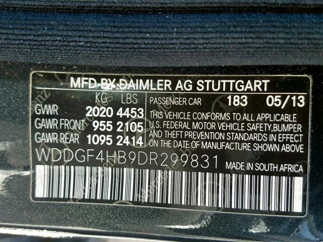 WDDGF4HB9DR299831 - 2013 MERCEDES-BENZ C 250 GRAY photo 10