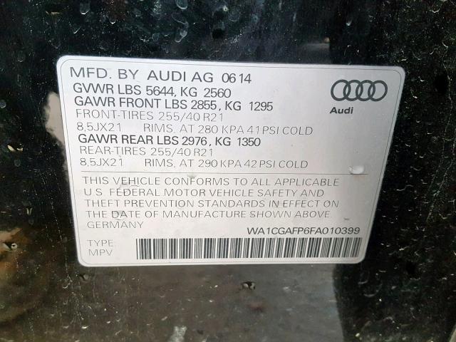 WA1CGAFP6FA010399 - 2015 AUDI SQ5 PREMIU BLACK photo 10