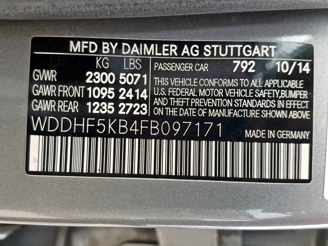 WDDHF5KB4FB097171 - 2015 MERCEDES-BENZ E 350 GRAY photo 10