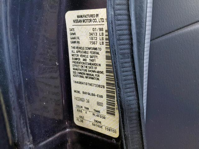 1N4AB41D7WC733828 - 1998 NISSAN SENTRA E GRAY photo 10