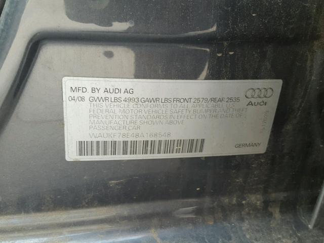 WAUKF78E48A168548 - 2008 AUDI A4 2.0T AV GRAY photo 10