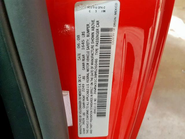 3VWRW31C38M526046 - 2008 VOLKSWAGEN NEW BEETLE Rot Foto 10