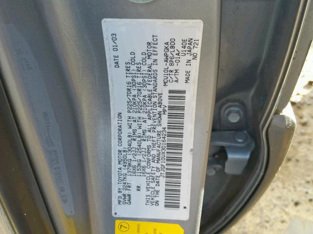 JTJGF10UX30164234 - 2003 LEXUS RX 300 GRAY photo 10