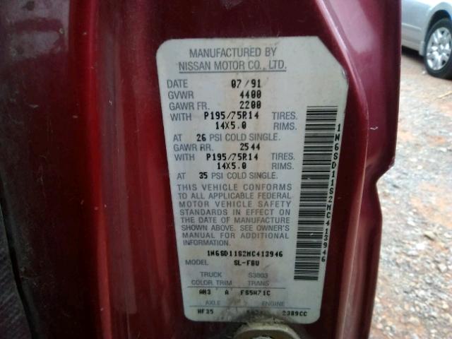 1N6SD11S2MC413946 - 1991 NISSAN TRUCK SHOR RED photo 10