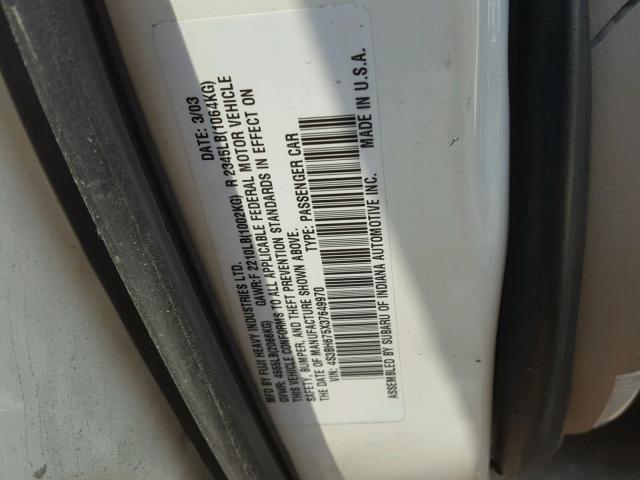 4S3BH675X37649970 - 2003 SUBARU LEGACY OUT WHITE photo 10