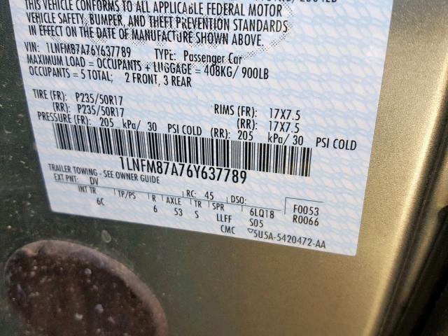 1LNFM87A76Y637789 - 2006 LINCOLN LS TEAL photo 10