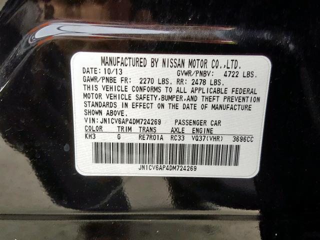 JN1CV6AP4DM724269 - 2013 INFINITI G37 BASE BLACK photo 10