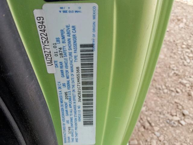 3VWCB21C71M455368 - 2001 VOLKSWAGEN NEW BEETLE Yaşıl foto 10