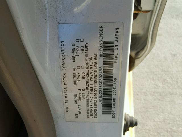 JM1BJ225630202498 - 2003 MAZDA PROTEGE DX WHITE photo 10